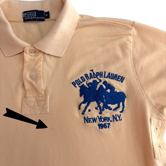 Polo Ralph Lauren Mens Short Sleeve Shirt Size Medium Yellow Blue Vtg 90s Preppy - Picture 4 of 8